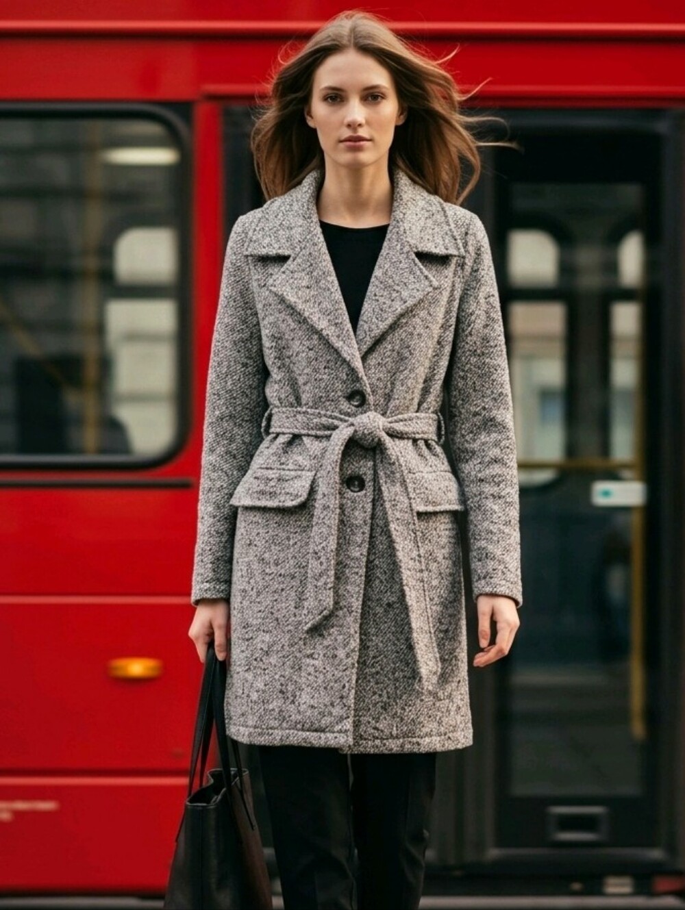 Steve Madden Grey Marled Belted Tailored Coat – Size Medium